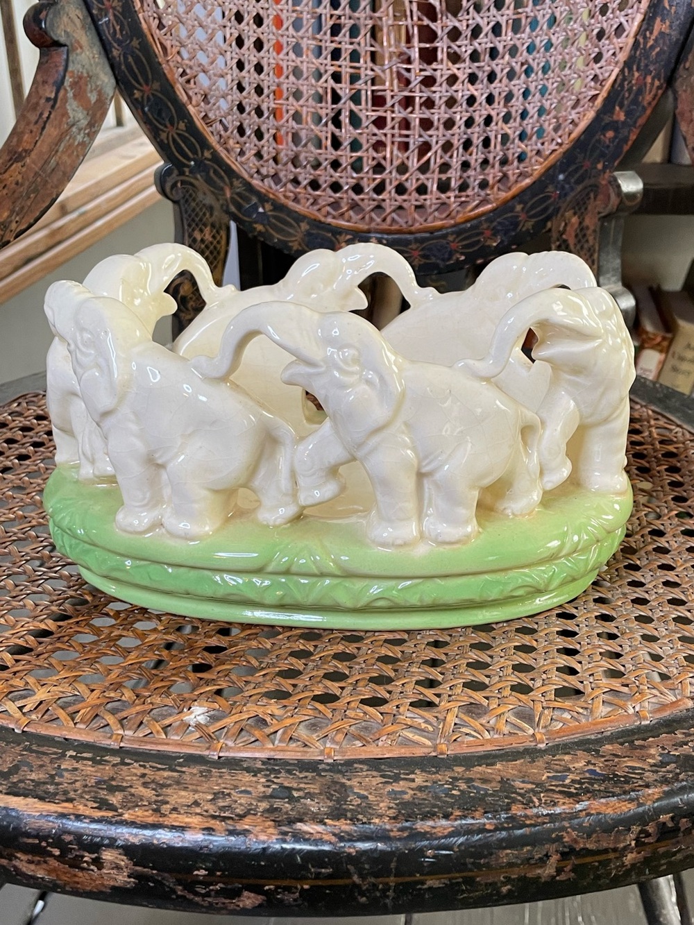 Vintage Ceramic Elephant Planter in Cream and celadon , 1930’s